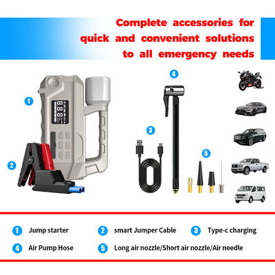 10000mAh Battery Jump Starter with 150 PSI Air Compressor and 2000 Lumens Flashlight for Emergency Vehicle Charging
