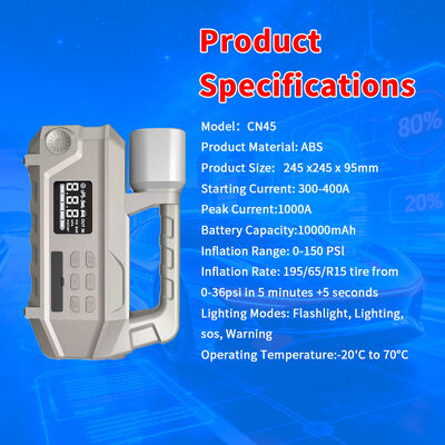 10000mAh Battery Jump Starter with 150 PSI Air Compressor and 2000 Lumens Flashlight for Emergency Vehicle Charging