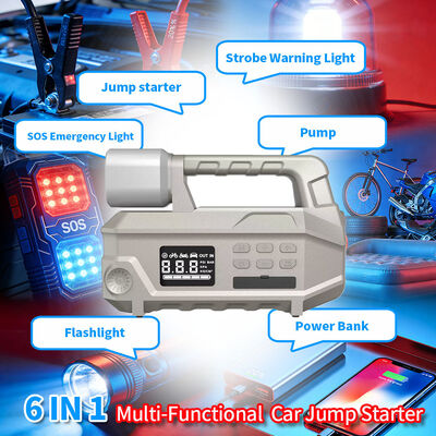 10000mAh Battery Jump Starter with 150 PSI Air Compressor and 2000 Lumens Flashlight for Emergency Vehicle Charging
