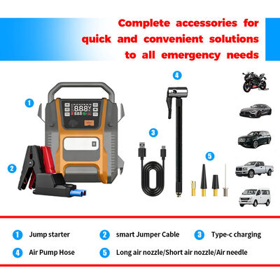 53600mAh 6000A Peak Current Multi Functional Jump Starter with Digital Tire Inflator for Heavy-Duty Vehicles