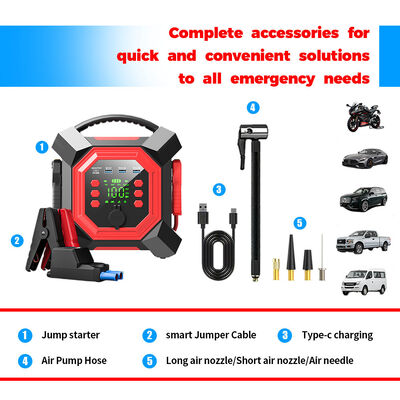 600A Peak Current Multi Functional Jump Starter with Built-In Air Pump and 16000mAh Battery