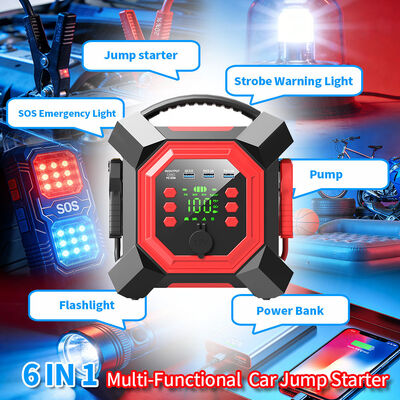 600A Peak Current Multi Functional Jump Starter with Built-In Air Pump and 16000mAh Battery