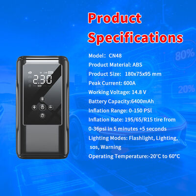 Compact 6400mAh Battery Jump Starter with Built-in Air Pump and 600A Peak Current for Emergency Vehicle Charging