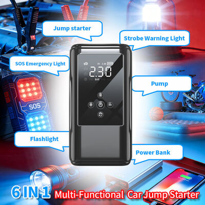 Compact 6400mAh Battery Jump Starter with Built-in Air Pump and 600A Peak Current for Emergency Vehicle Charging