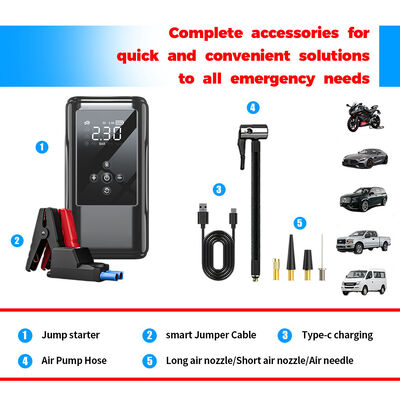 Compact 6400mAh Battery Jump Starter with Built-in Air Pump and 600A Peak Current for Emergency Vehicle Charging