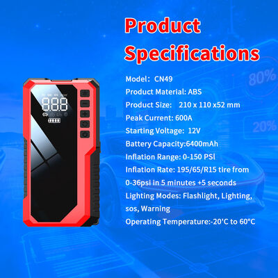 600A Peak Current Jump Starter with 150 PSI Air Compressor and 6400mAh Portable Power Bank