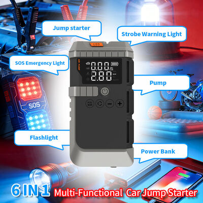 8000mAh Battery Multi Functional Jump Starter with 150 PSI Air Compressor and 1000A Peak Current for Emergency Vehicle Charging