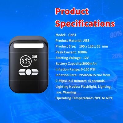 Multi-Function 8000mAh Car Jump Starter with 150 PSI Tire Inflator and Portable Power Bank