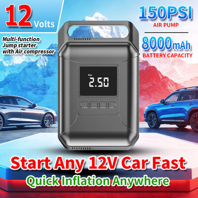 12V 8000mAh Portable Car Jump Starter with 150 PSI Tire Inflator and Power Bank Function