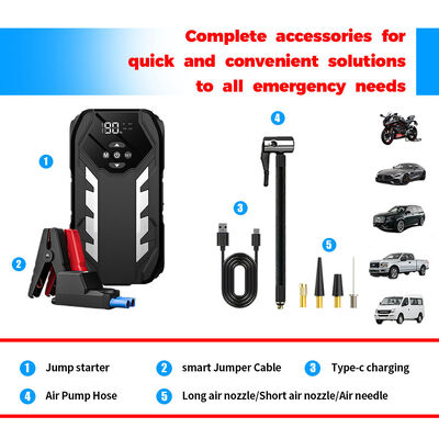 Portable Automotive Jump Starter with 8000mAh Battery Tire Pump and LED Flashlight