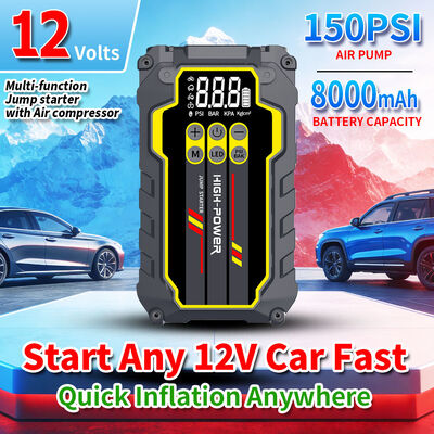 8000mAh 12V Portable Jump Starter with Built-In Air Inflator for Cars and Vehicles
