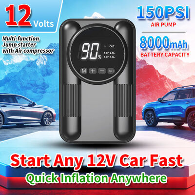 Portable 8000mAh Car Jump Starter with 150 PSI Air Compressor and 12V Vehicle Compatibility