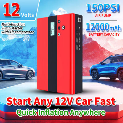 12000mAh High-Power Car Jump Starter with 1000A Peak Current and 150 PSI Tire Inflator Portable Power Bank