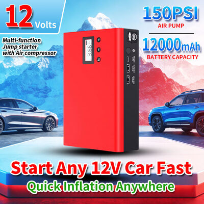 12000mAh Vehicle Battery Booster Pack with Air Compressor and USB Charger