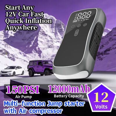 Portable 12V Car Jump Starter with 150 PSI Air Compressor and 8000mAh Lithium Battery Power Bank