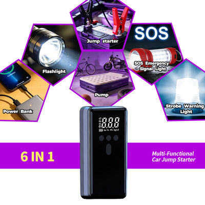 12V Portable Car Jump Starter with 1000A Peak Current and 150PSI Air Compressor Featuring Digital Display