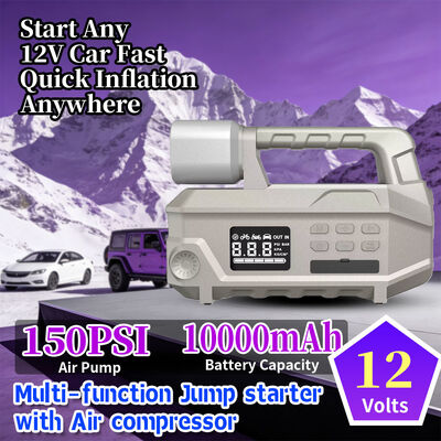 Smart 10000mAh Jump Starter with 150 PSI Air Compressor and LED Flashlight for Emergency Power Supply