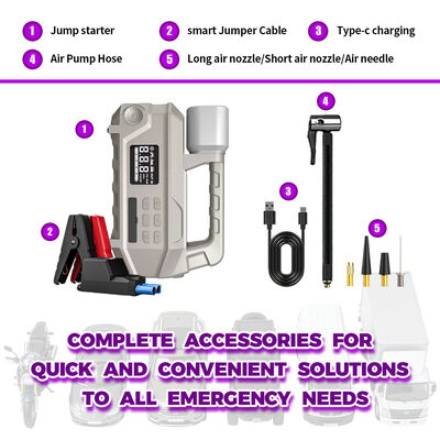 Smart 10000mAh Jump Starter with 150 PSI Air Compressor and LED Flashlight for Emergency Power Supply