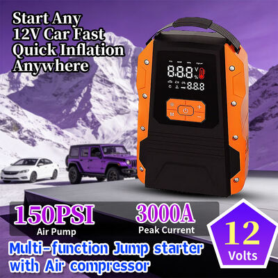 3000A Peak Current 12V Car Jump Starter with 150PSI Air Compressor and Digital Display