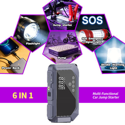 Multifunctional 12V Car Jump Starter with 1000A Peak Current, 150 PSI Air Compressor and 6000mAh Portable Power Bank