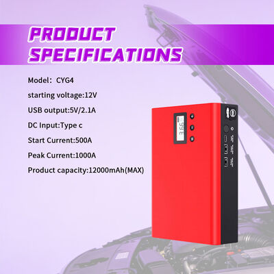 12V 12000mAh Vehicle Battery Booster with 1000A Peak Current and 150 PSI Tire Inflator Portable Power Bank