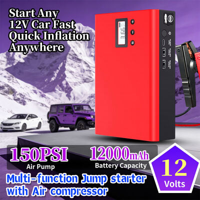 12V 12000mAh Vehicle Battery Booster with 1000A Peak Current and 150 PSI Tire Inflator Portable Power Bank
