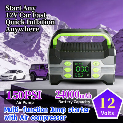 24000mAh Car Jump Starter with 150 PSI Tire Compressor and Multi-function LED Lighting Portable Power Bank