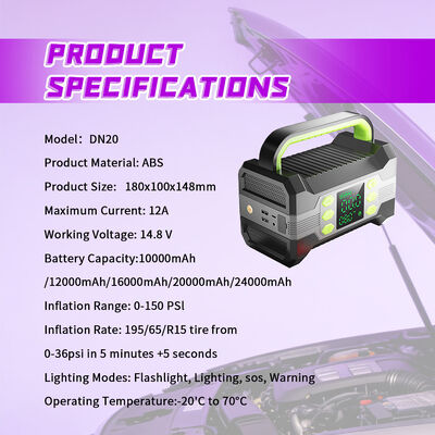 24000mAh Car Jump Starter with 150 PSI Tire Compressor and Multi-function LED Lighting Portable Power Bank