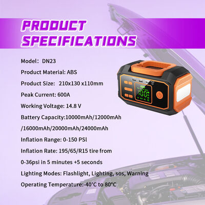 High-Capacity 24000mAh Car Jump Starter with 150 PSI Tire Inflator and 600A Peak Current