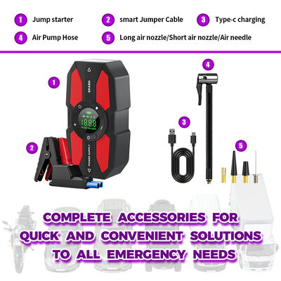 12V Car Jump Starter with 150 PSI Air Compressor and LED Emergency Light - Portable Battery Booster with 6000mAh to 24000mAh Capacity