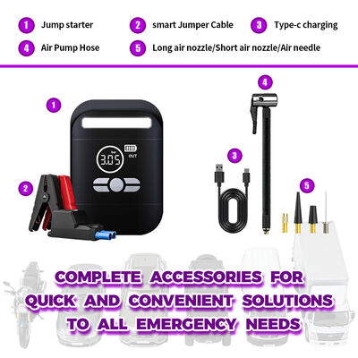 Portable 8000mAh Car Jump Starter with 150 PSI Air Compressor and 1000A Peak Current for Emergency Power