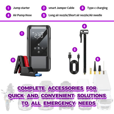 600A Peak Current 6400mAh Battery Capacity Vehicle Jump Starter with 150 PSI Digital Air Pump and LED Emergency Light