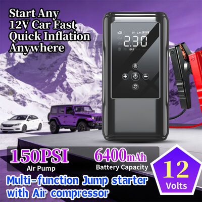 600A Peak Current 6400mAh Battery Capacity Vehicle Jump Starter with 150 PSI Digital Air Pump and LED Emergency Light