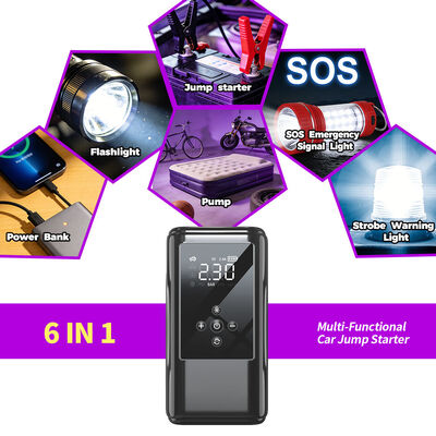 600A Peak Current 6400mAh Battery Capacity Vehicle Jump Starter with 150 PSI Digital Air Pump and LED Emergency Light