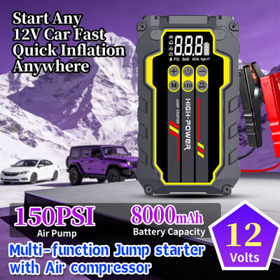 600A Peak Current Car Jump Starter with 8000mAh Battery and 150 PSI Tire Inflator for Emergency Power