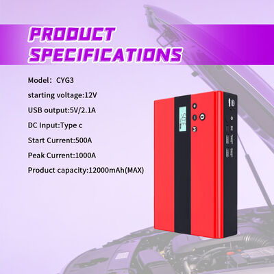 1000A Peak Current 12V Car Jump Starter with 150 PSI Air Compressor and 12000mAh Portable Power Bank