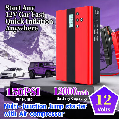 1000A Peak Current 12V Car Jump Starter with 150 PSI Air Compressor and 12000mAh Portable Power Bank
