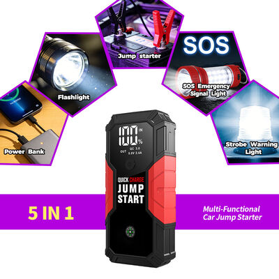 12V Portable Car Jump Starter with 600A Peak Power 8000mAh Rechargeable Battery and LED Safety Light