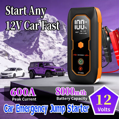Portable Car Jump Starter with 600A Peak Current 8000mAh Battery and QC3.0 Fast Charging