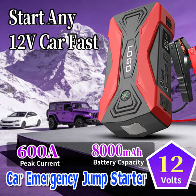Portable Jump Starter with 8000mAh Power Bank 500A Peak Current and Multi-Function Charging for Emergency Car Battery Boosting