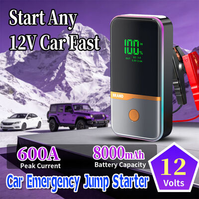 12V Compact Car Jump Starter with 600A Peak Current, 20000mAh Battery, and Digital Display for Emergency Power