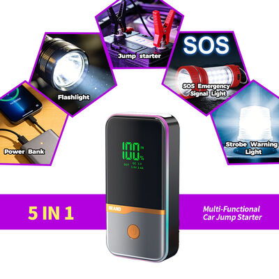 12V Compact Car Jump Starter with 600A Peak Current, 20000mAh Battery, and Digital Display for Emergency Power