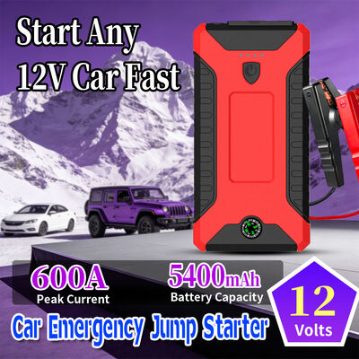 Portable 12V Car Battery Jump Starter with 600A Peak Power and 5400mAh Power Bank