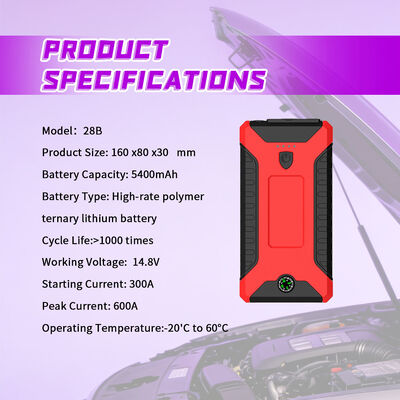 Portable 12V Car Jump Starter with 600A Peak Power 6400mAh Battery LED Display and Emergency Light