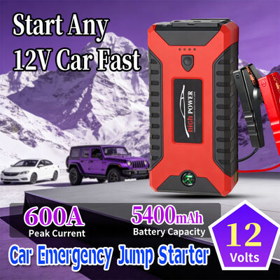 Compact 600A Peak Jump Starter with 5400mAh Battery Booster and LED Light for 12V Vehicles