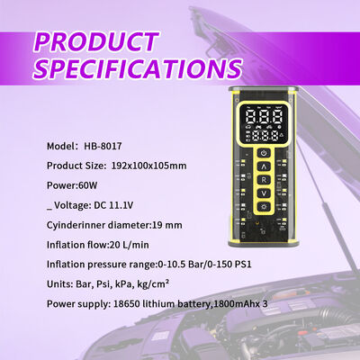 High-Pressure 150 PSI Portable Air Pump with 60W Motor and Rechargeable Battery for Fast Tire Inflation