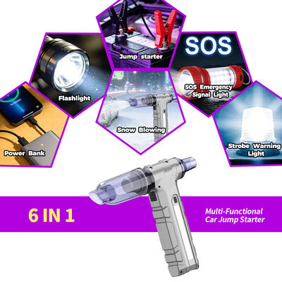 8000mAh Battery Multi Functional Jump Starter with 600A Peak Current and High-Speed Air Blower for Car Emergency