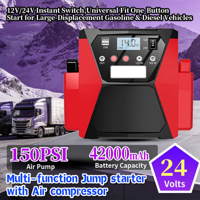 42000mAh 12V/24V Jump Starter with 150 PSI Air Compressor and Fast Charging USB Outputs