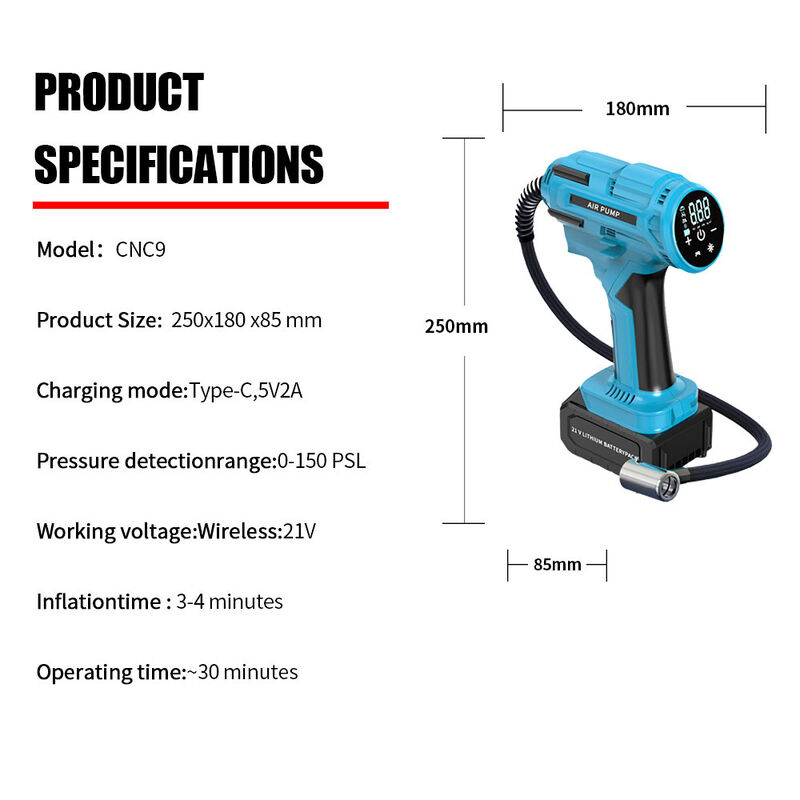 Battery Powered Portable Tire Inflator 0-150 PSI Power Charger Wireless ...