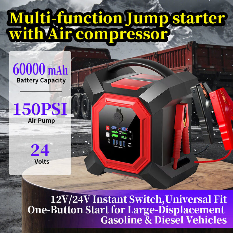 64000mAh 24V Jump Starter with 2000A Peak Current and QC3.0 Fast Charge ...